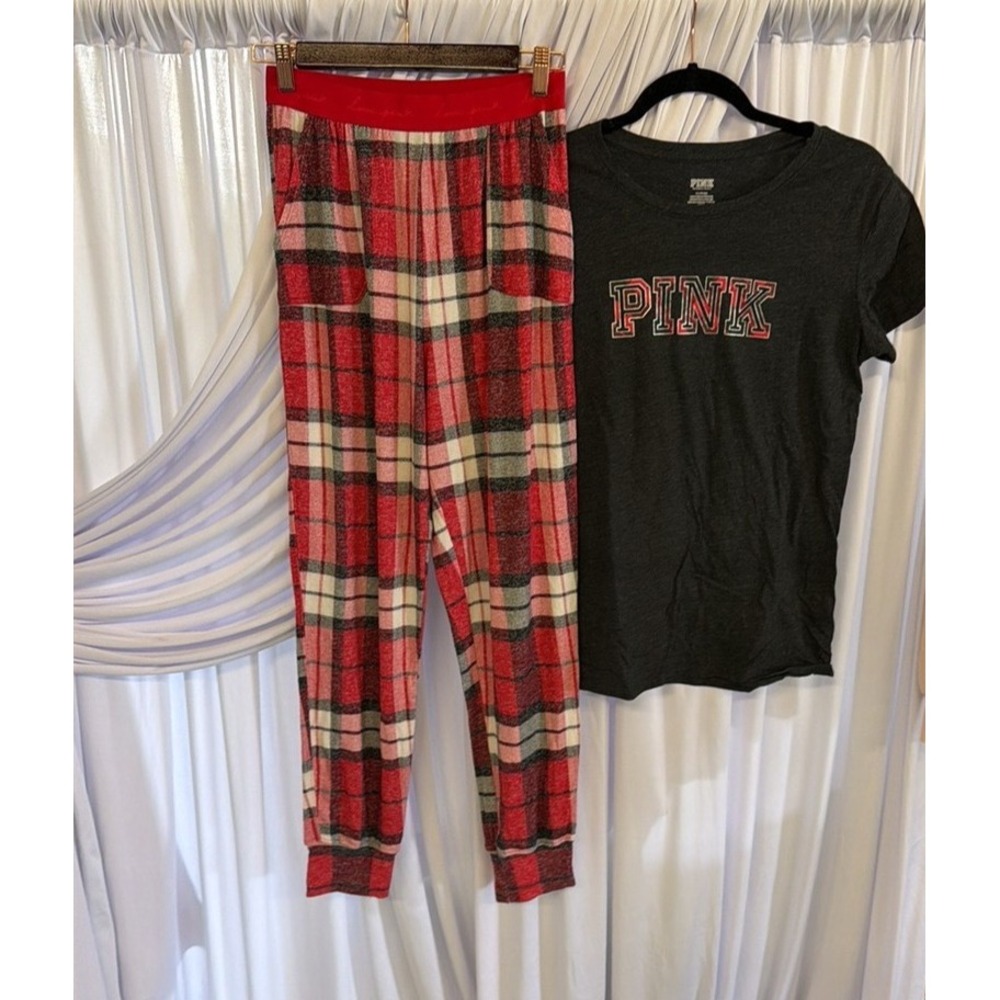 Victoria's Secret PINK Lounge Set Plaid Joggers and T-Shirt